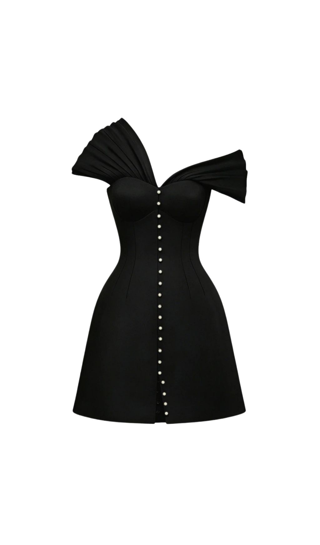 Luzasa Off Shoulder Buttoned Mini Dress - Black