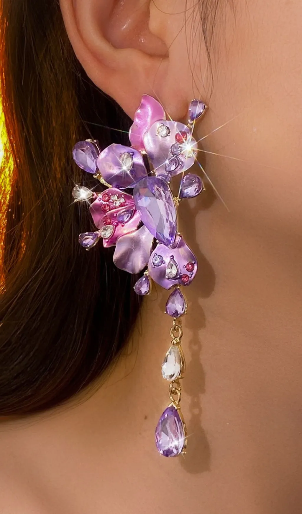 Jett Diamond Flower Earrings
