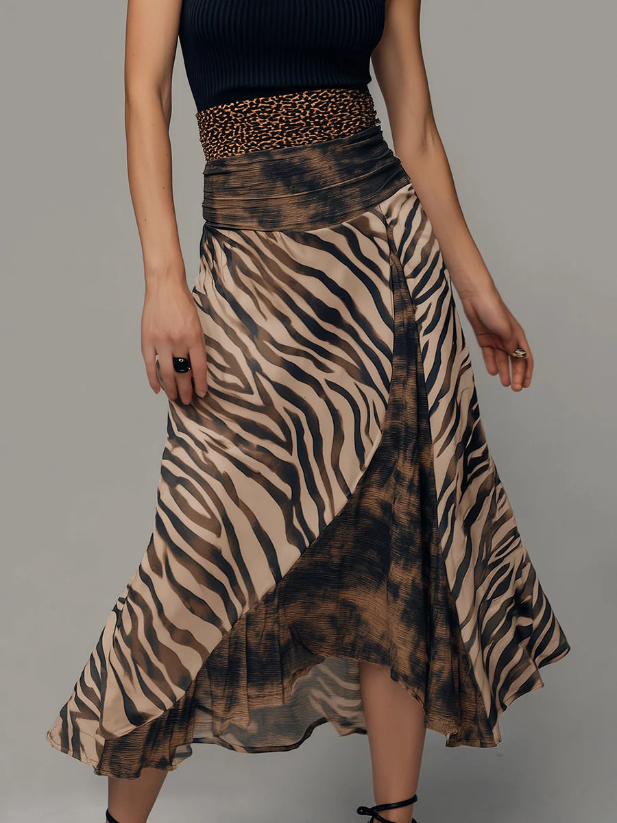 18c541276844bc10397886aebc0bb8f5 Vintage Zebra Print Patchwork Sleeveless Midi Dress