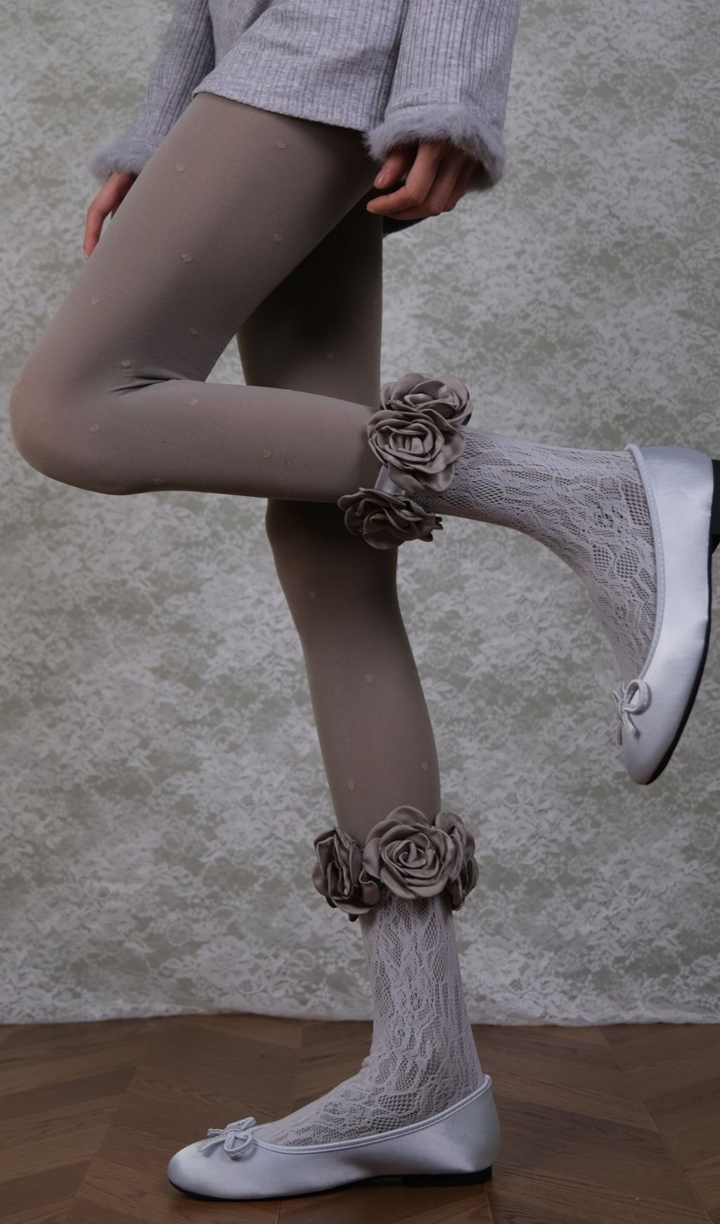 Grey Tights & Rose Lace Socks Set - OWNCI Grey Tights & Rose Lace Socks Set - OWNCI
