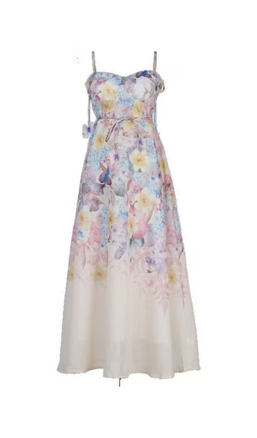 1a29aa87a6f475ad73fdbaf6c64257cd Pastel Floral Print Spaghetti Strap Midi Dress With 3D Flower Appliqués
