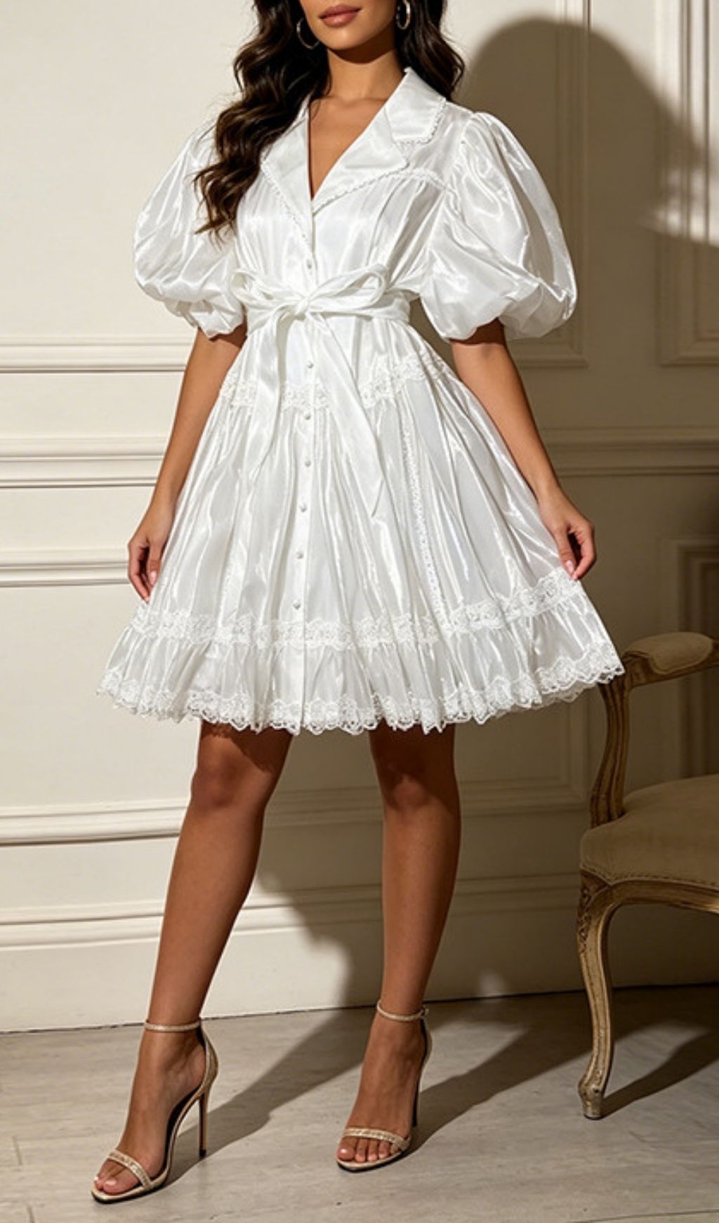 Fashionslee Women Liah Puff-Sleeve Lace Mini Dress