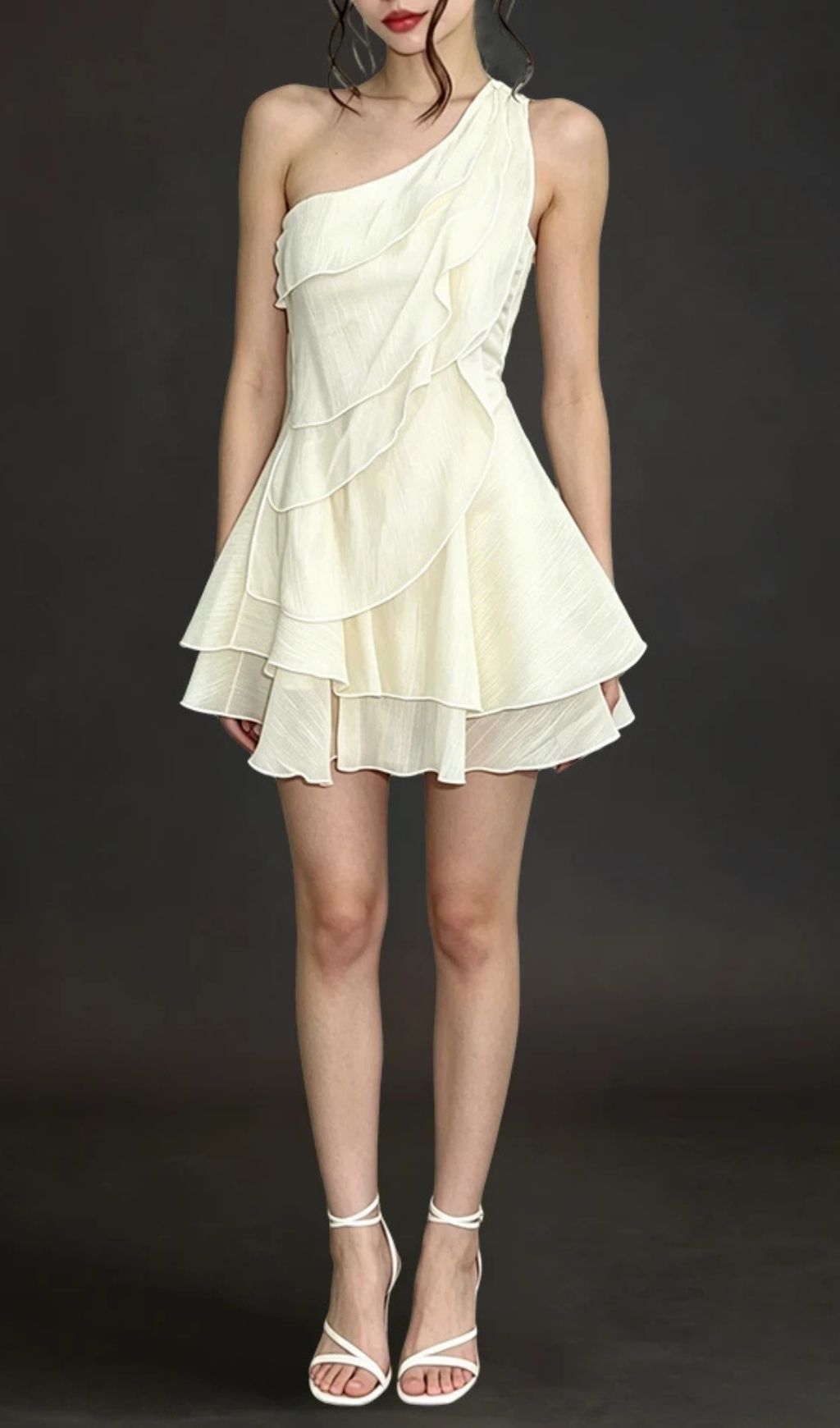 Evelyn One-Shoulder Layered Ruffle Mini Dress - Apricot