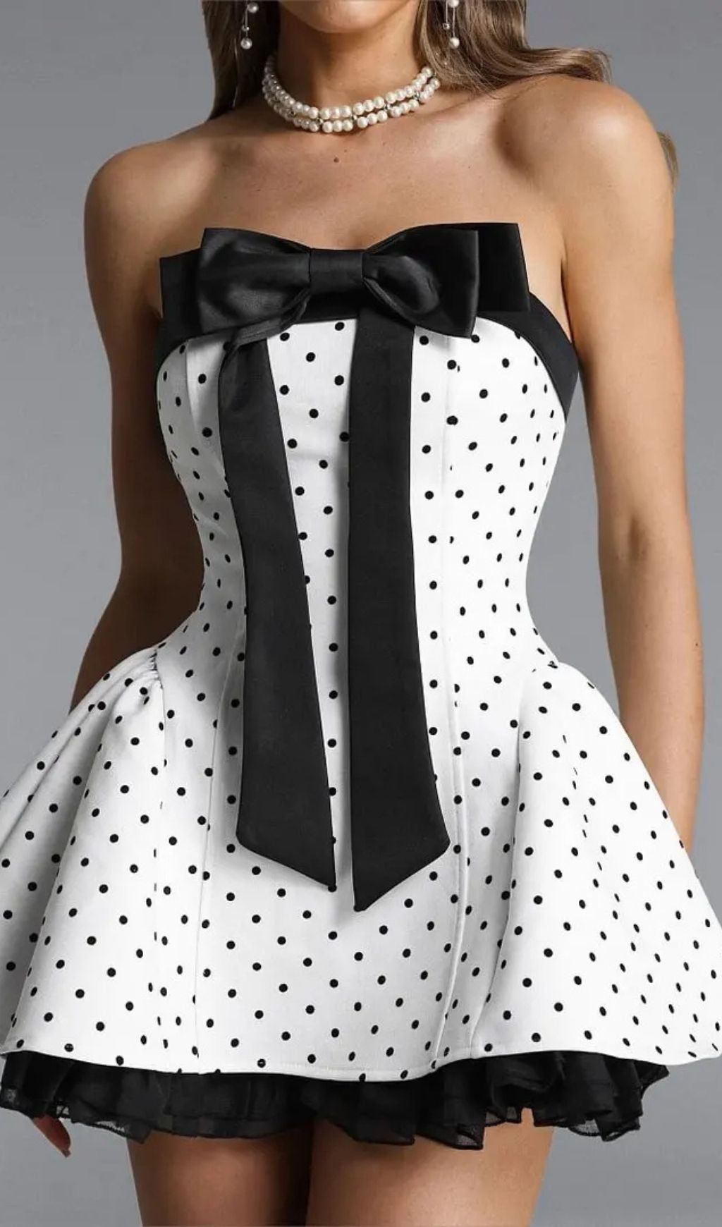 1acc1da0808abee685e7641e4e94f5cb Octavia White Bow Polka Dot Woven Strapless Mini Dress