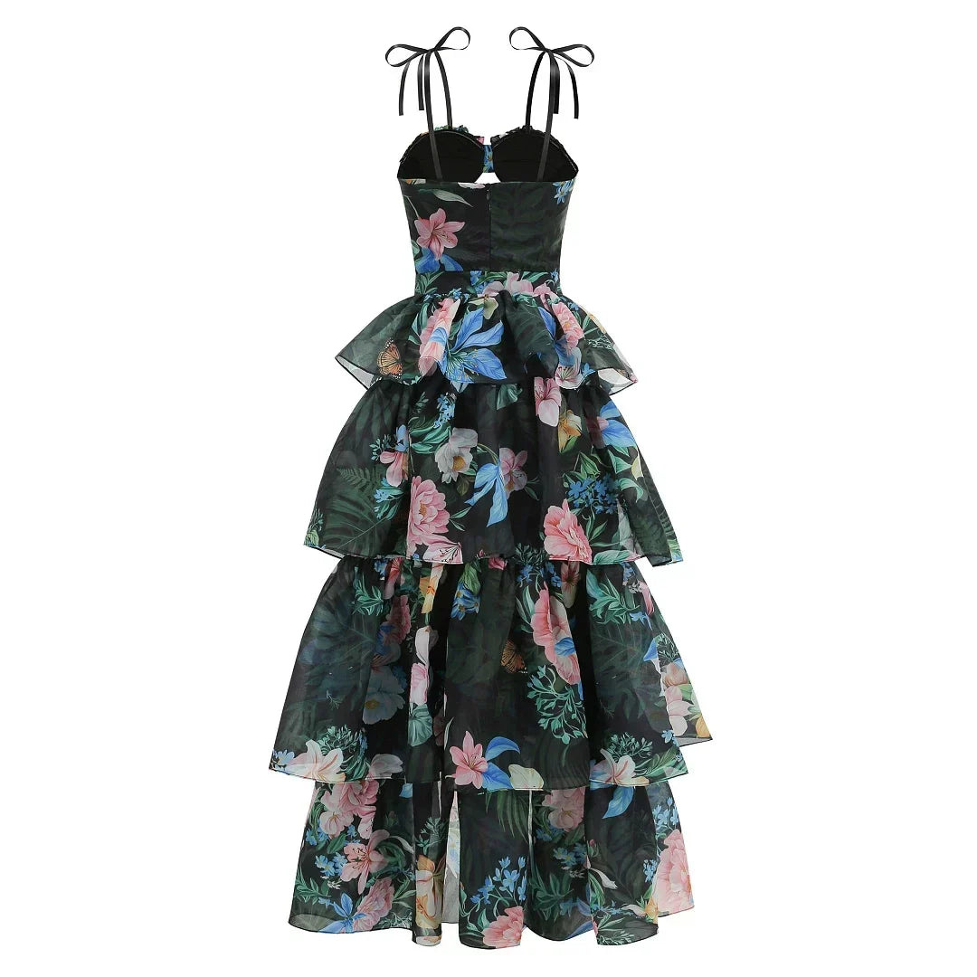 1afe50187b59c375cc32eb090074119e Tropical Floral Cutout High Low Tiered Maxi Dress