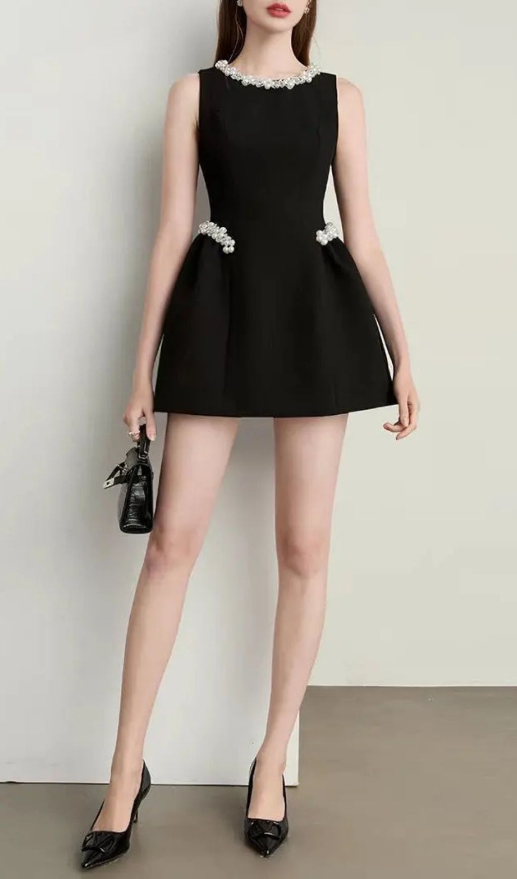 Alani Pearl Embellished Sleeveless Mini Dress - Black