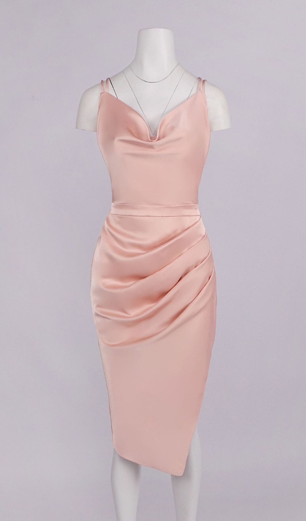 Lauretta Pink Satin Strap Midi Dress for Party - pink, satin midi dress by OWNCI