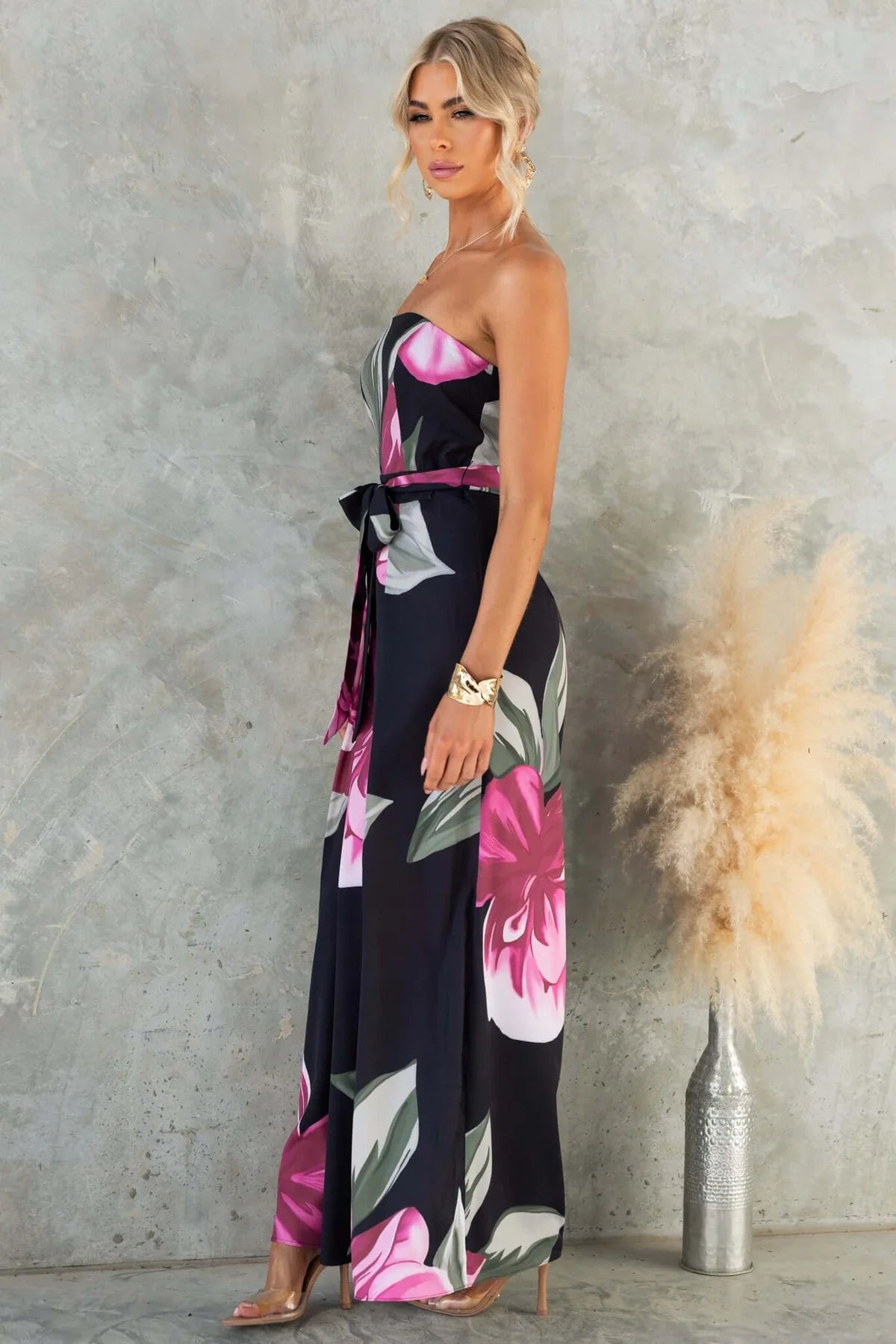 1bf5162ff8b6c26fc8a98472411a983e Nancy Off-Shoulder Floral Print Jumpsuit - Black