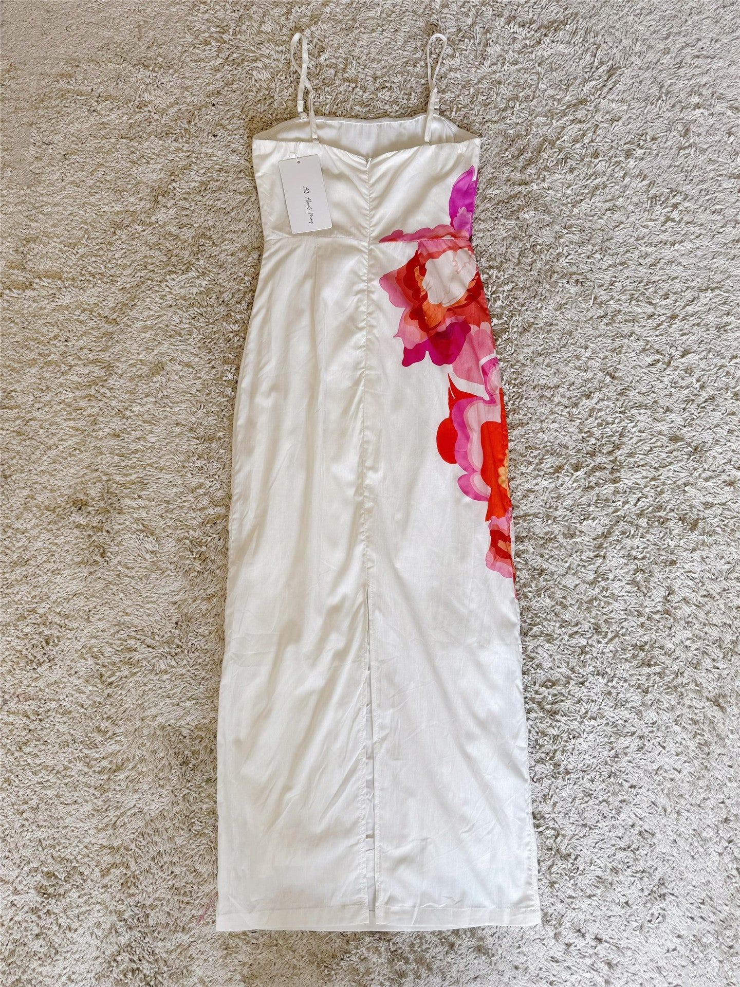 Floral Printed Slit Cotton Dress With Detachable Straps