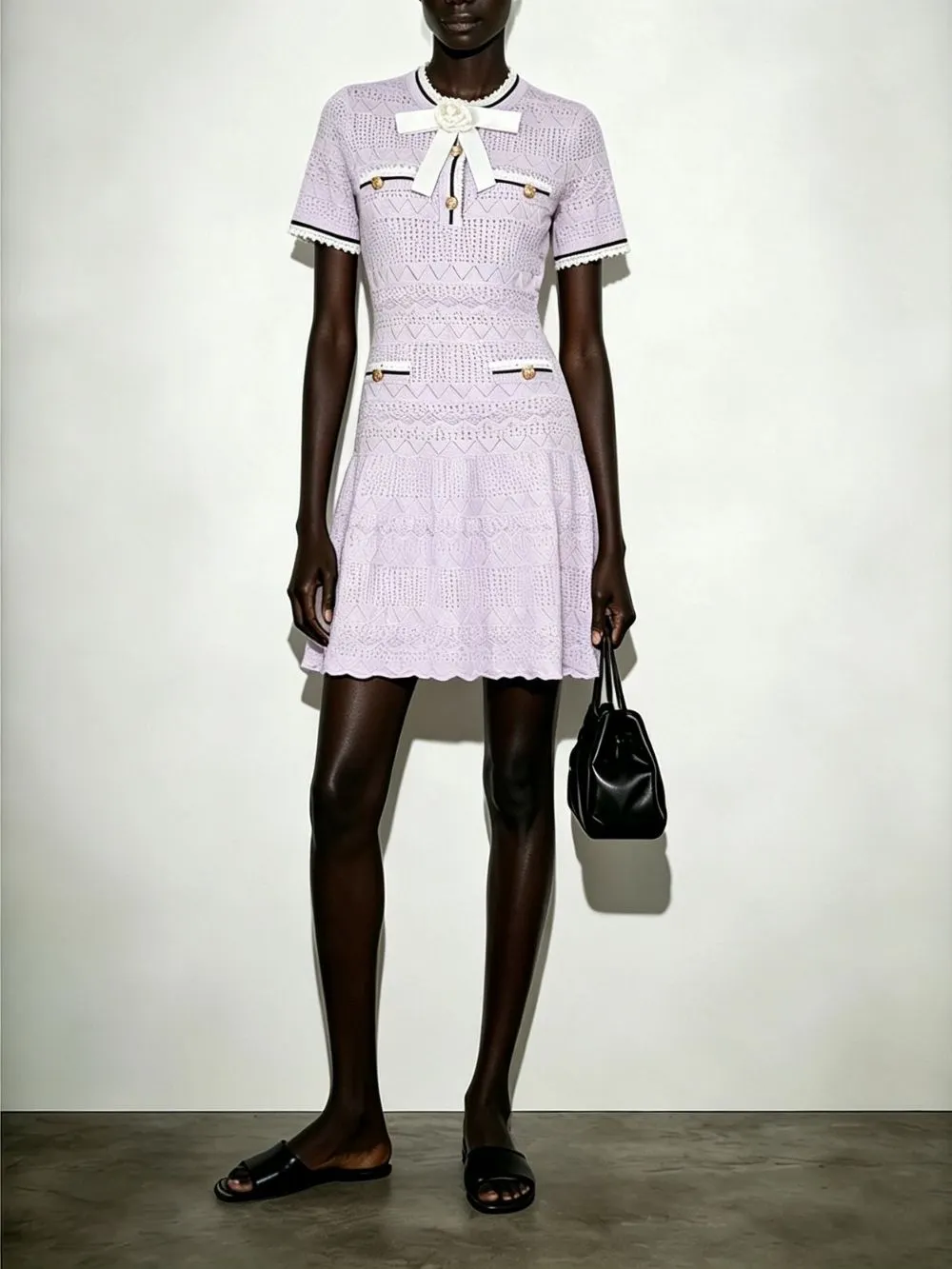 MADELENE PURPLE FLORAL BOW KNIT COCKTAIL MINI DRESS