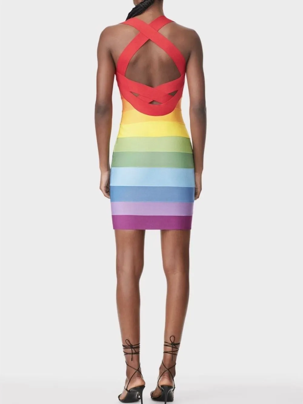 Rainbow Sleeveless Bandage Mini Dresses - OWNCI