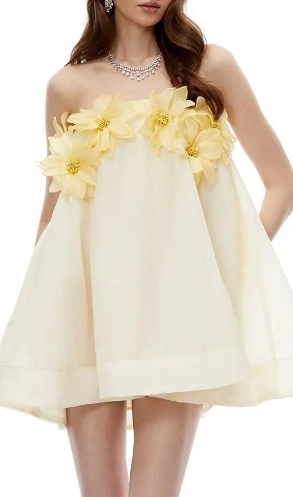 Sabrina Off-Shoulder 3D Floral Mini Dress In Yellow