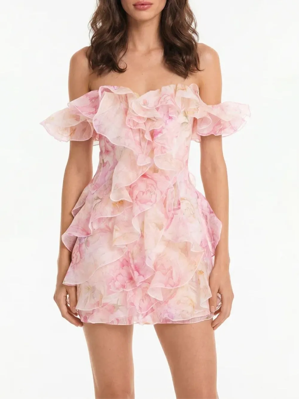 Fashionslee Women Kylvaron Off Shoulder Floral Ruffle Mini Dress