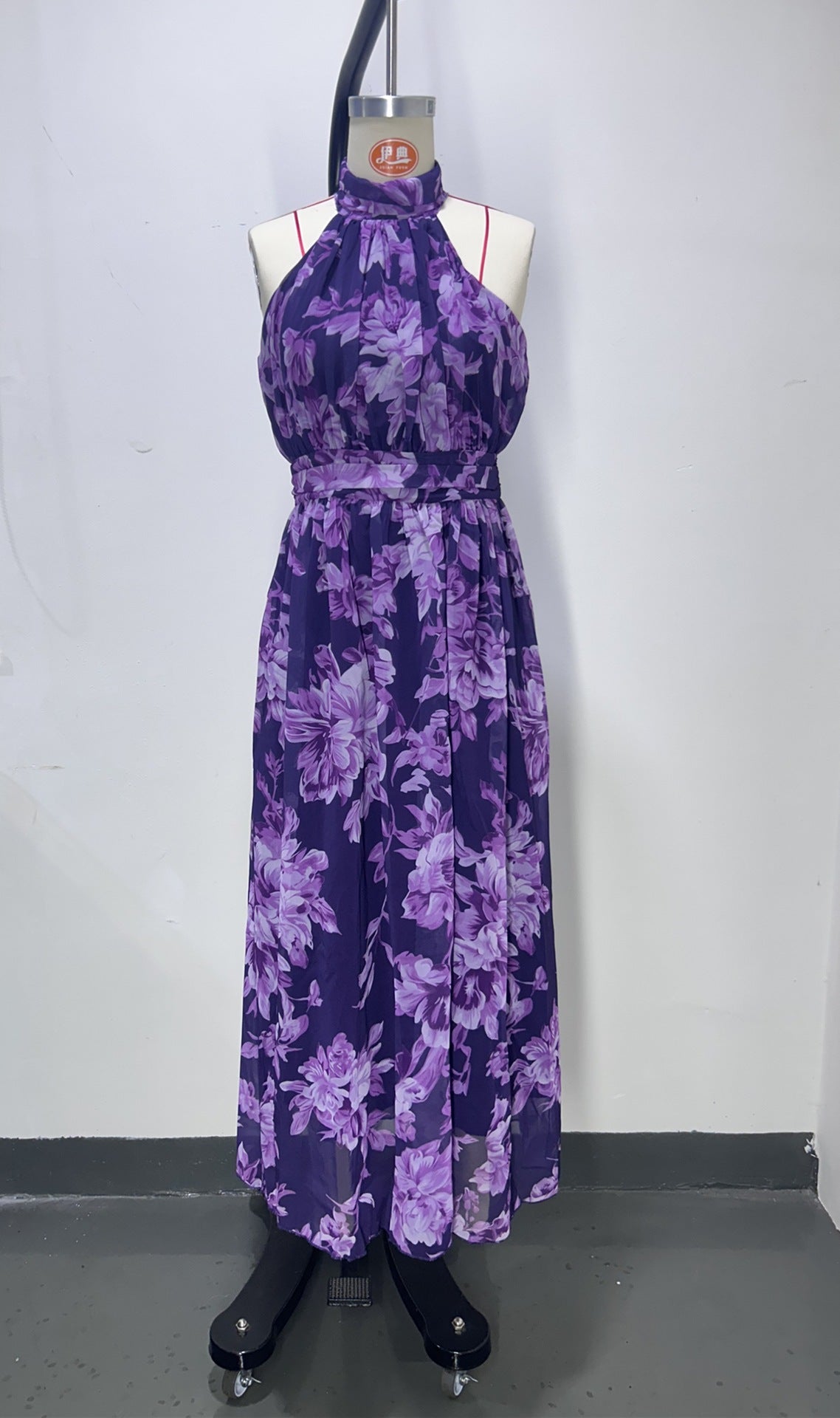 Polly Green Floral Chiffon Halter Maxi Dress - OWNCI