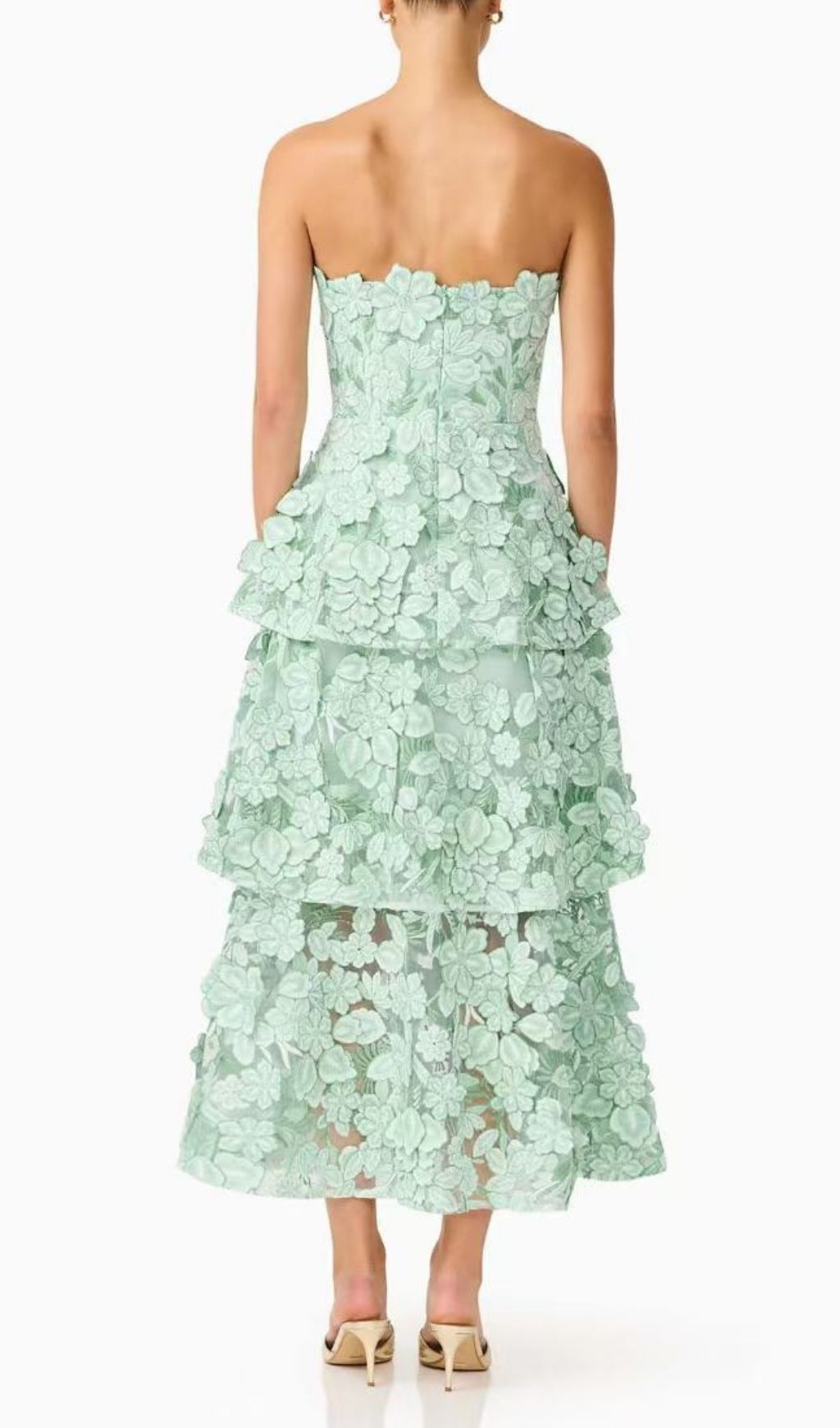 Fashionslee Women Maayan Green Strapless Flower Embroidery Midi Dress