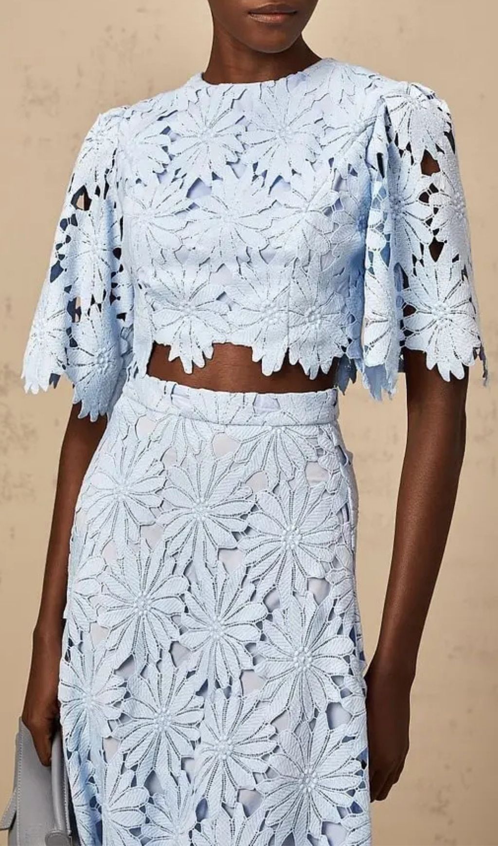 Penny Openwork Floral Lace Blouse Maxi Skirt Set - Blue