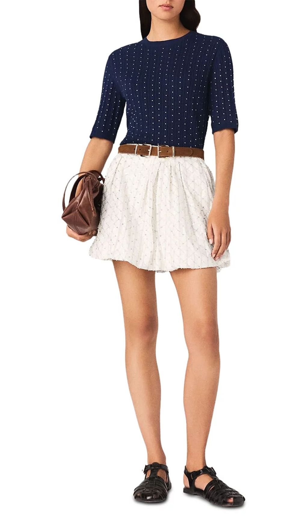 Fashionslee Women Round Neck Rhinestone Sweater