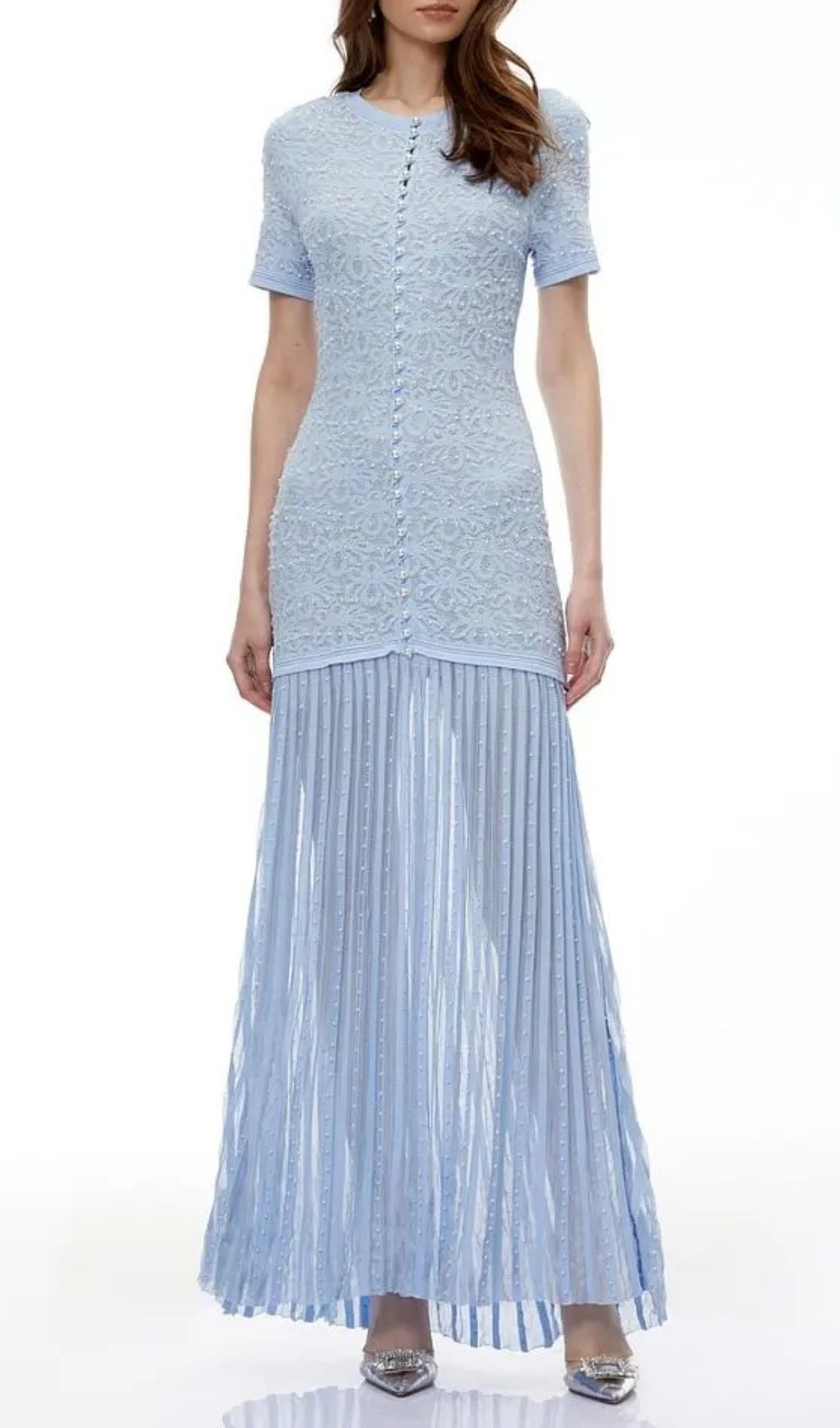 Pandora Embellished Pleated Maxi Dress - Blue