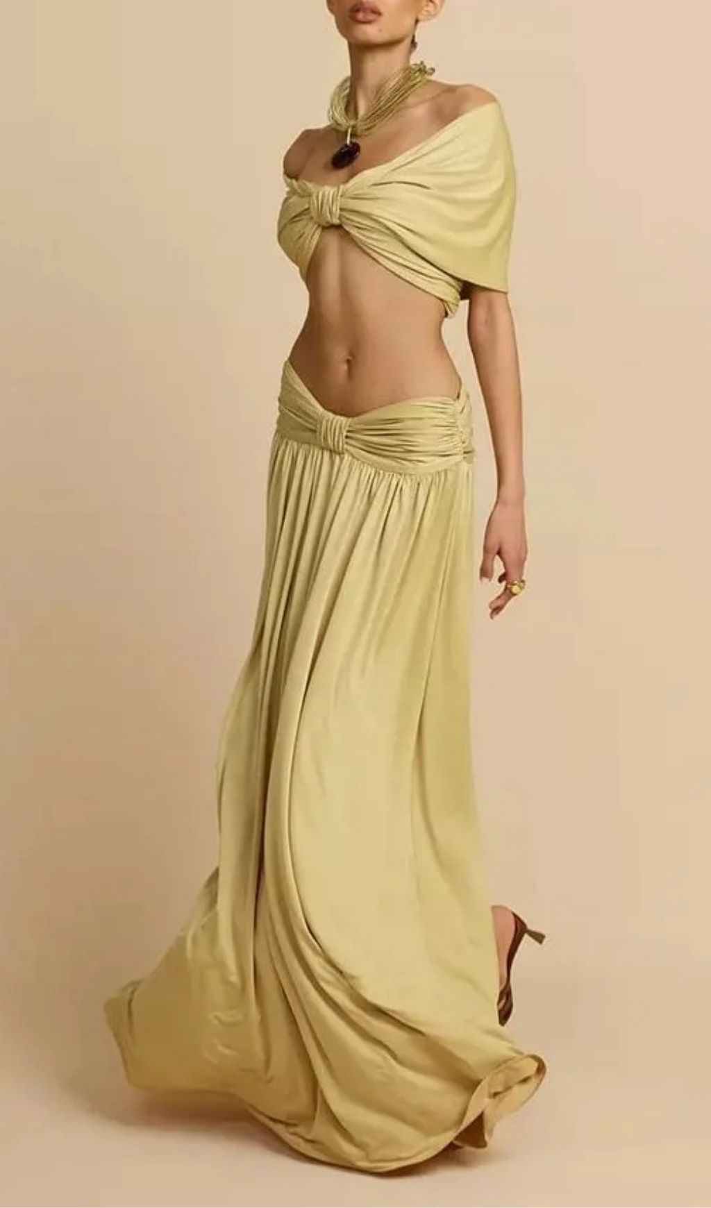 1d96daba94453557791c062da8479762 Pleated Top & Maxi Skirt Set - Beige