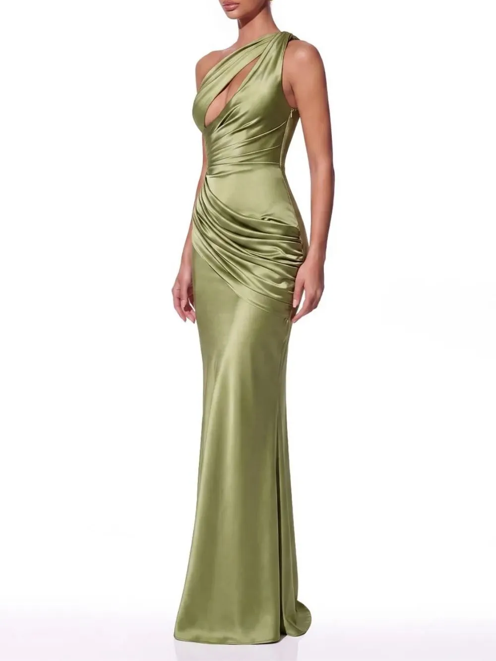 1dd937d898e73e0d437861047770ea34 Dorquil One Shoulder Ruched Satin Maxi Dress