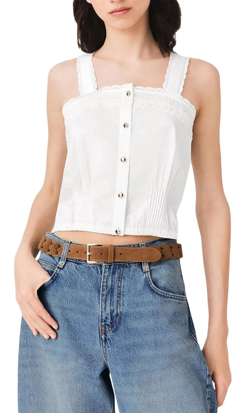 Fashionslee Women Crop Top with Lace Trim