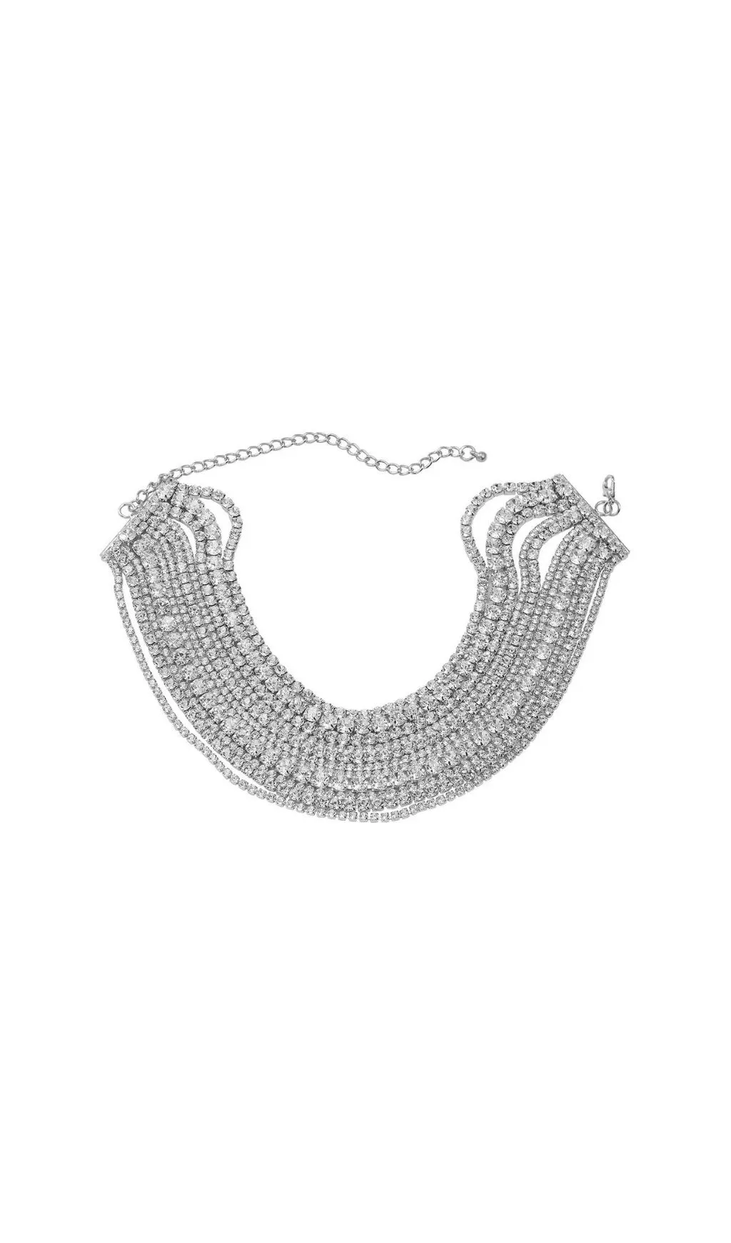 JAGO MULTI LAYER CRYSTAL NECKLACE SILVER WEDDING PARTY