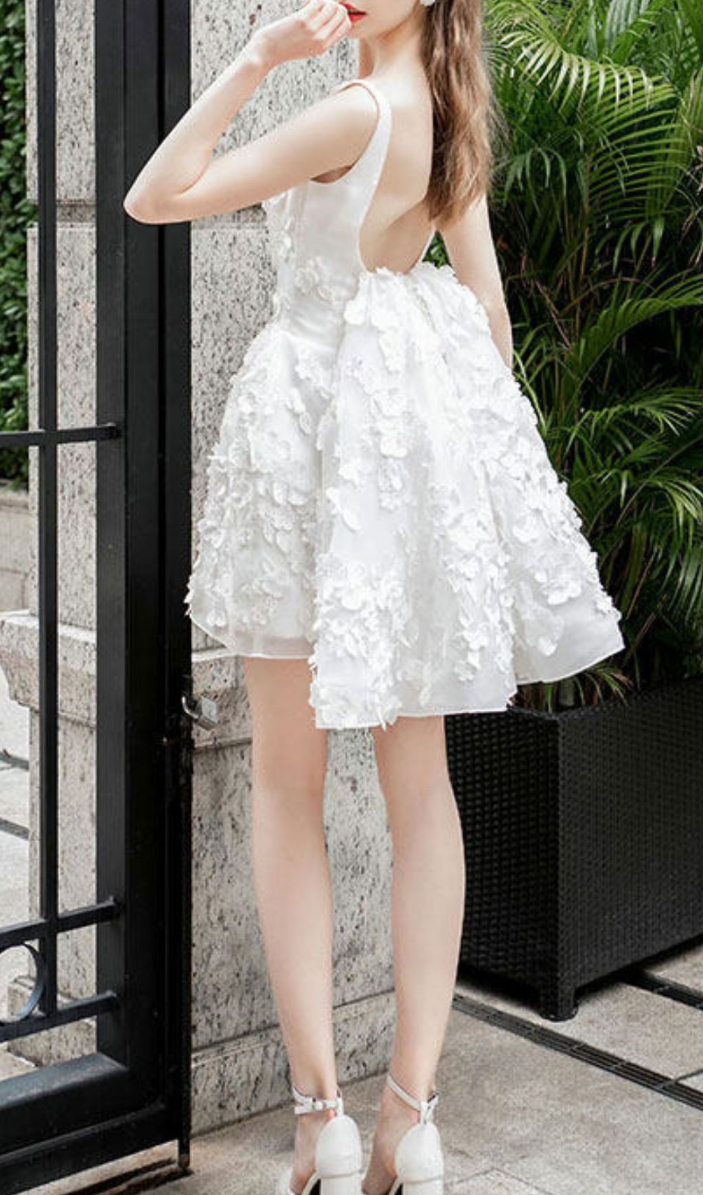 Fashionslee Women Leucosia White Strappy Flower Wedding Dress