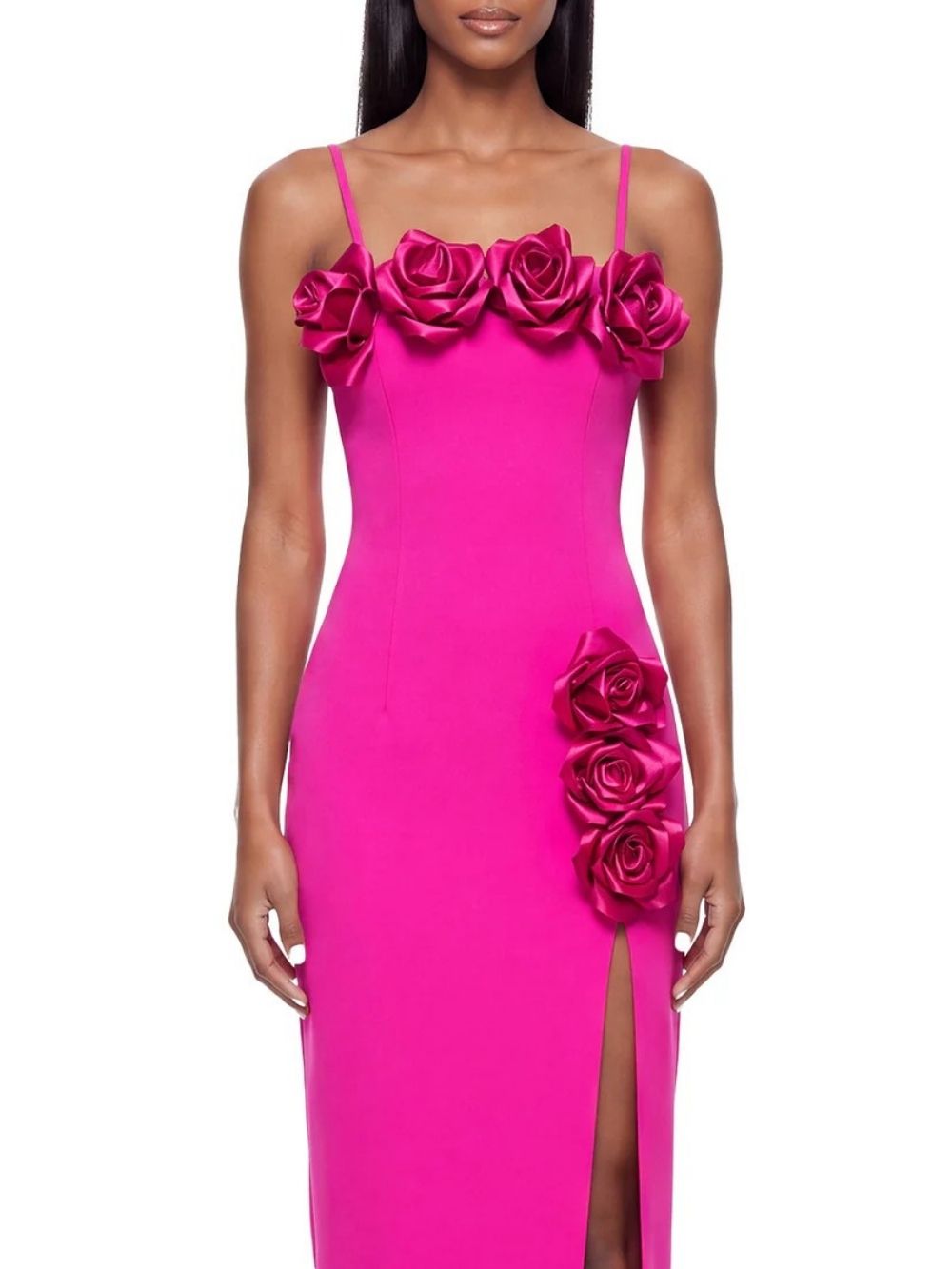 Maiara Pink Flower Embellished Midi Dress - OWNCI Maiara Pink Flower Embellished Midi Dress - OWNCI