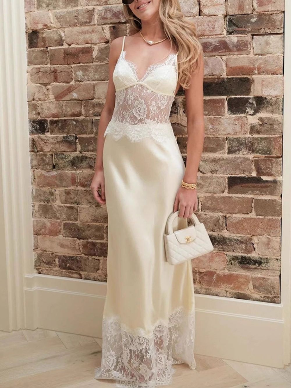 Erastes Spaghetti Lace Maxi Dress In Cream