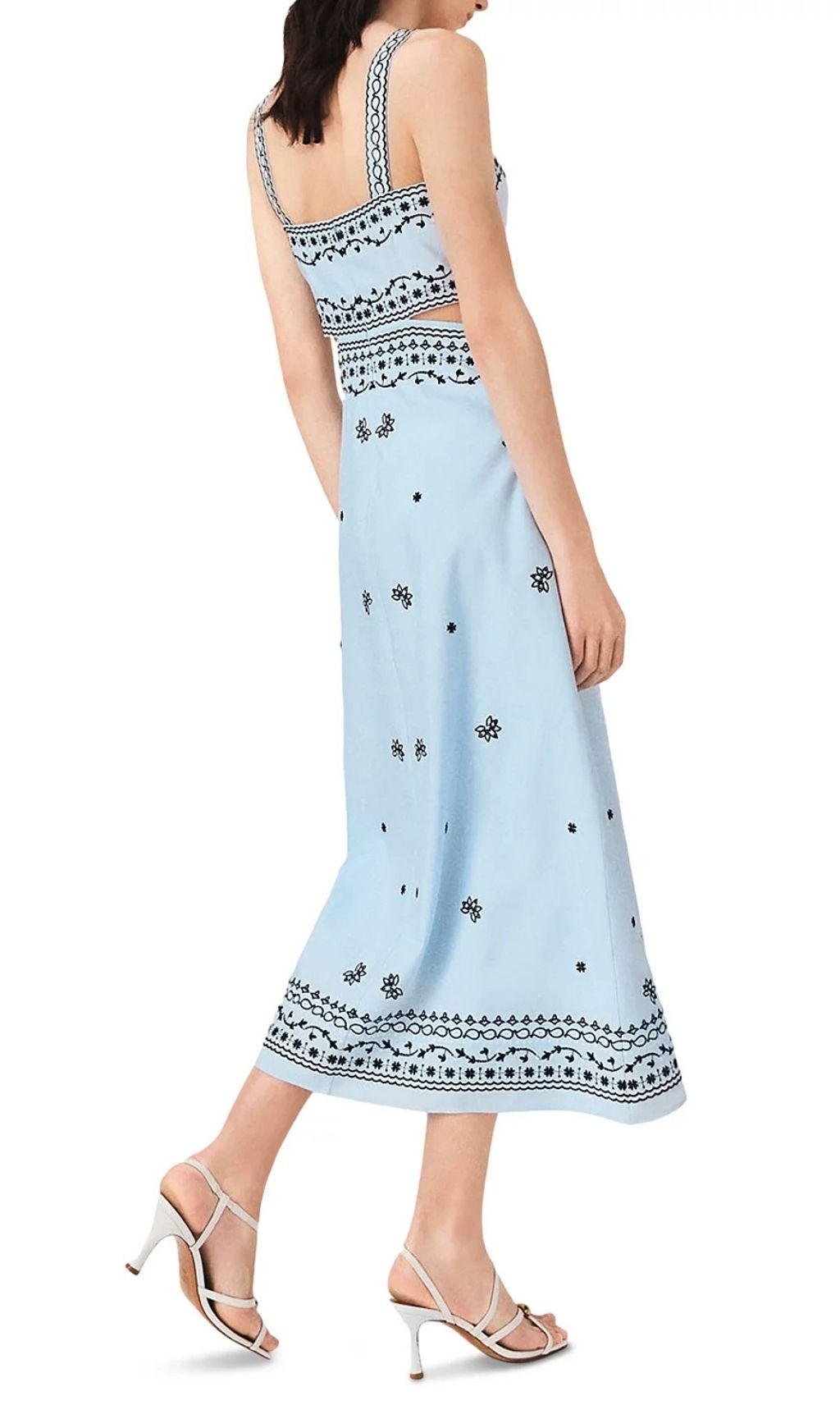 Fashionslee Women Embroidered Linen Blend Midi Dress