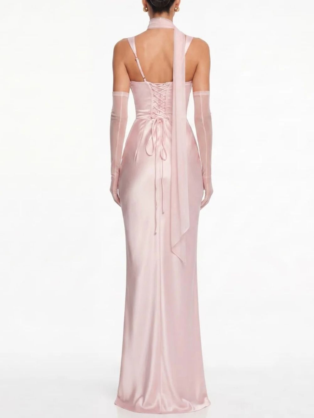 Fashionslee Women Berwick Lace Up Satin Maxi Dress In Blush