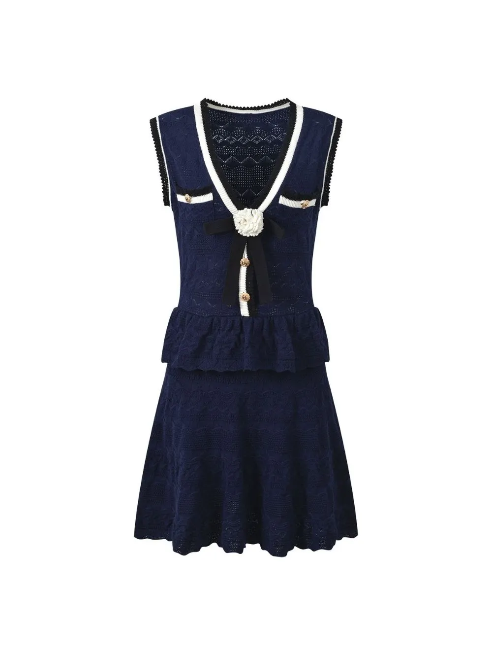 Pointelle Knit Mini Dress – Navy - OWNCI Pointelle Knit Mini Dress – Navy - OWNCI