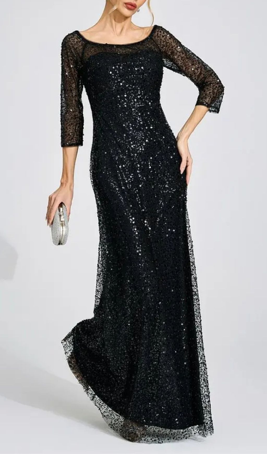 Sarah Black Diamond Embellished Tulle Maxi Dress