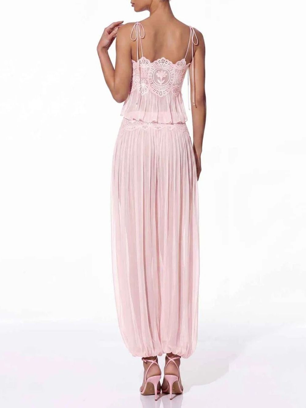 Hyquorin Spaghetti Pleated Pants Set In Pink