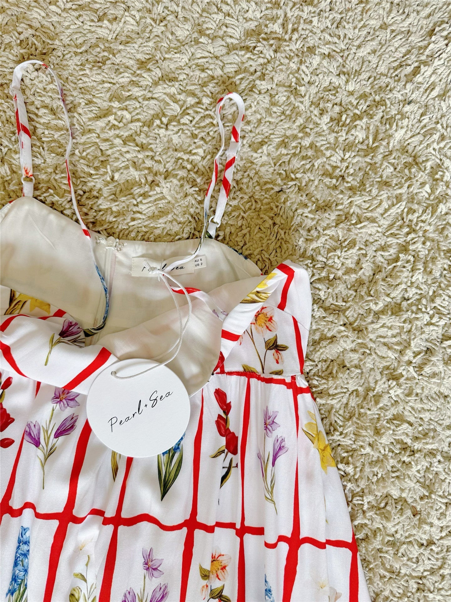 Floral Plaid Cotton Silk Spaghetti Strap Dress