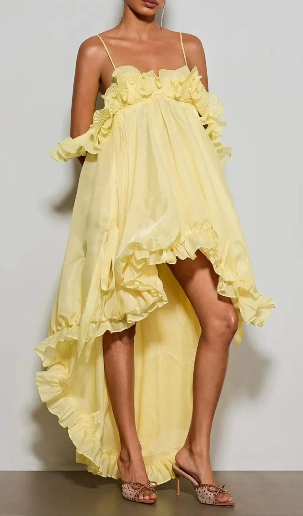 Euleta Spaghetti Ruffle Asymmetric Dress
