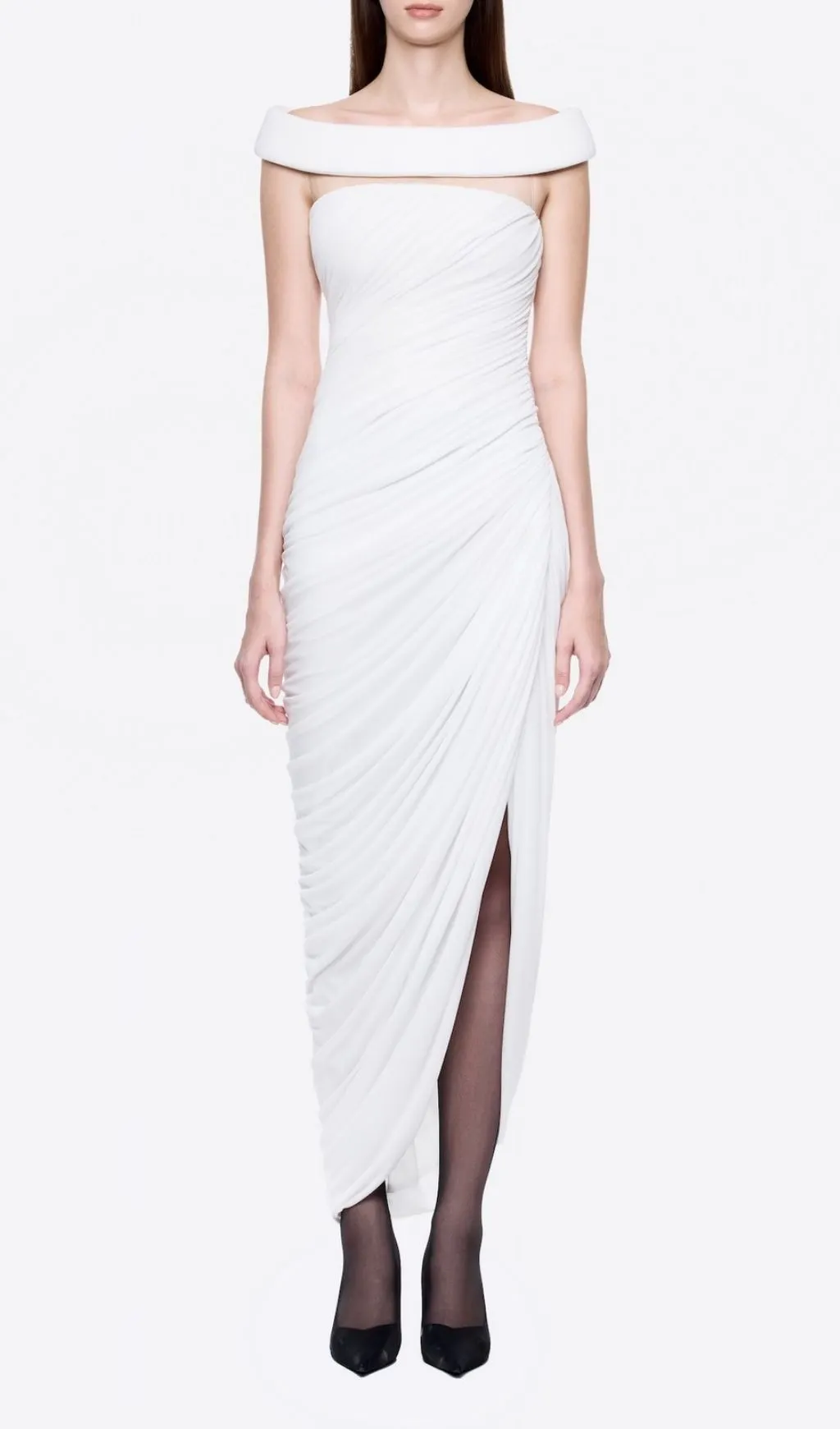 Lavin White One-Shoulder Ruched Maxi Dress - white, textured maxi dress by OWNCI