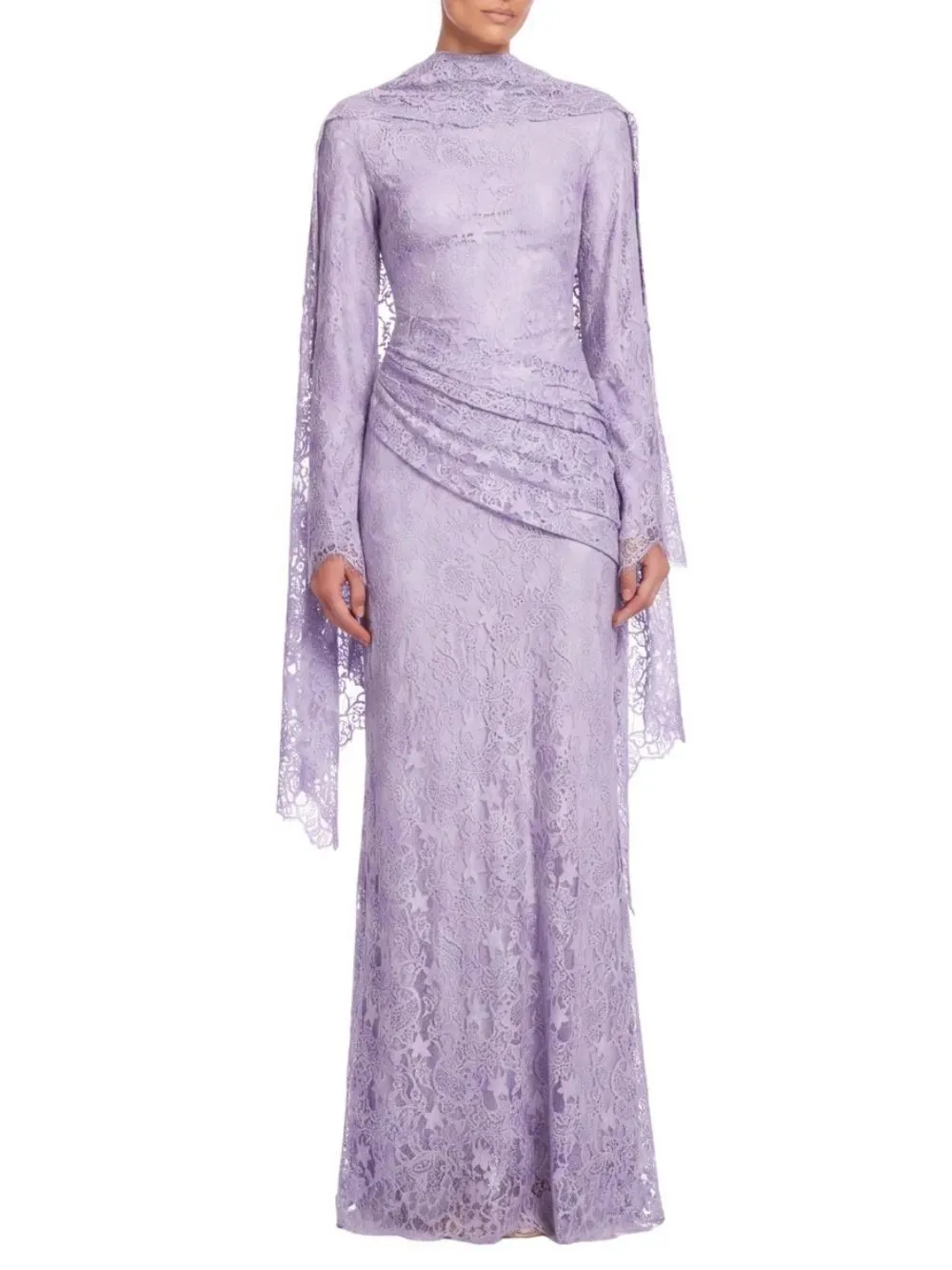 Quenrix Cape Lace Ruched Maxi Dress