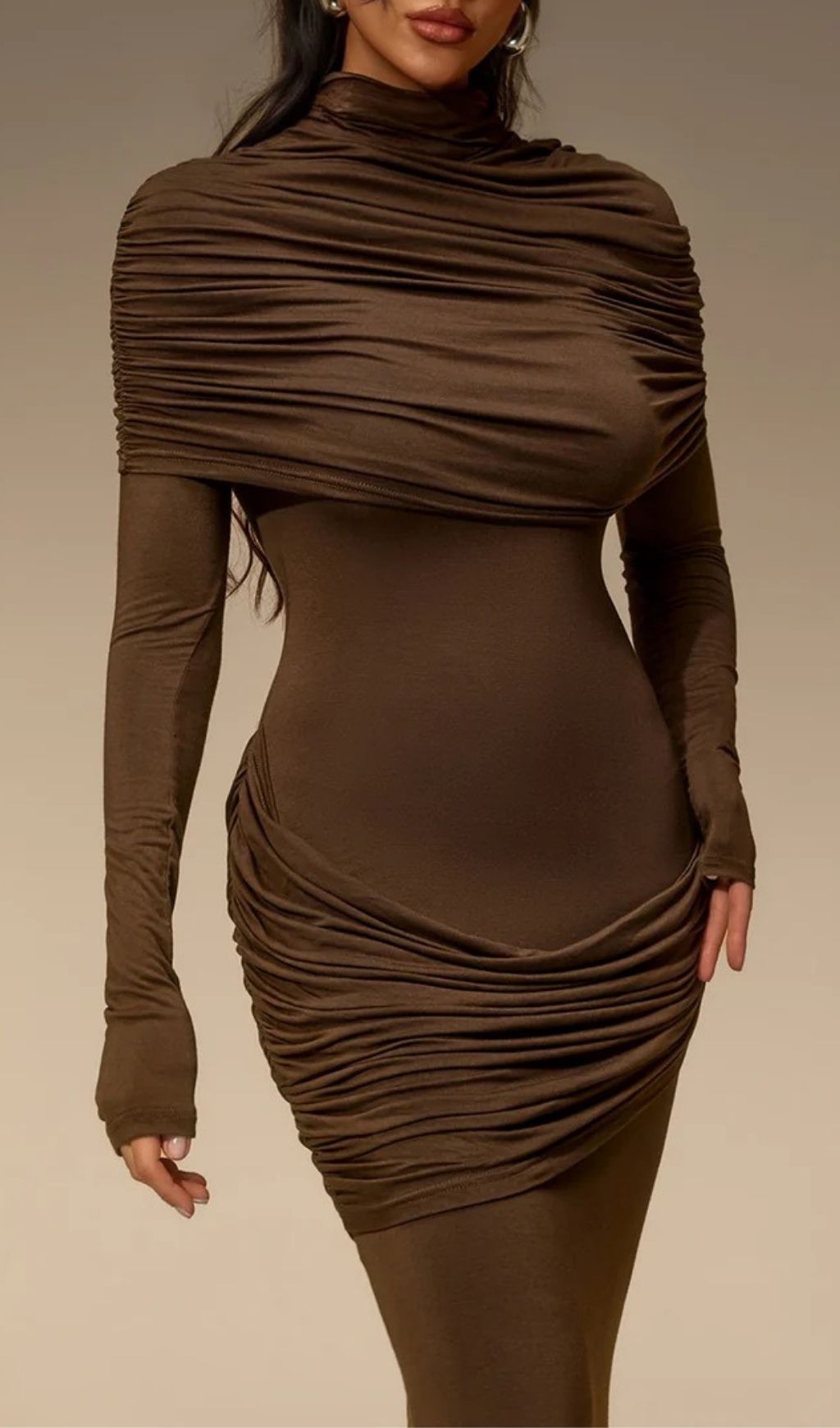 Fashionslee Women Cavero Cape Ruched Maxi Dress