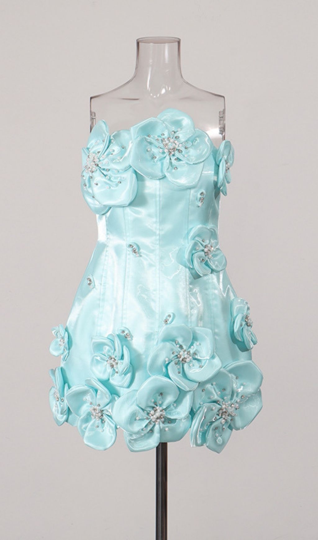 23a32bb4ad3c2c0db408b31178ae5ebe Widaad Blue Strapless Mini Dress With 3D Petals