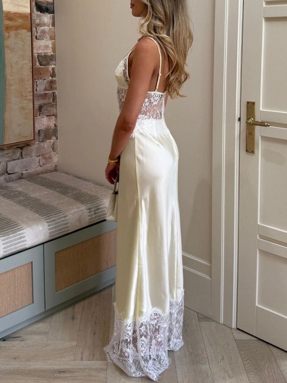 Erastes Spaghetti Lace Maxi Dress In Cream