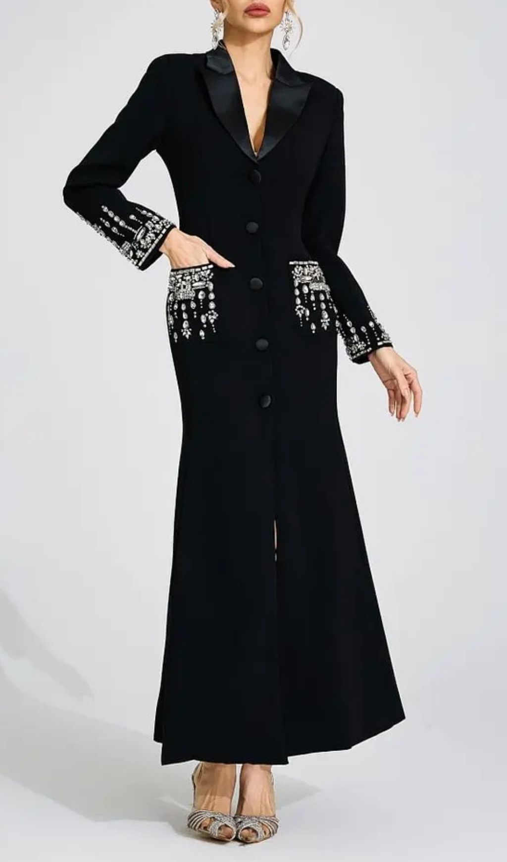 23d627548060f9cf934a2b04c12a7765 Simona Black Diamond Embellished Maxi Dress