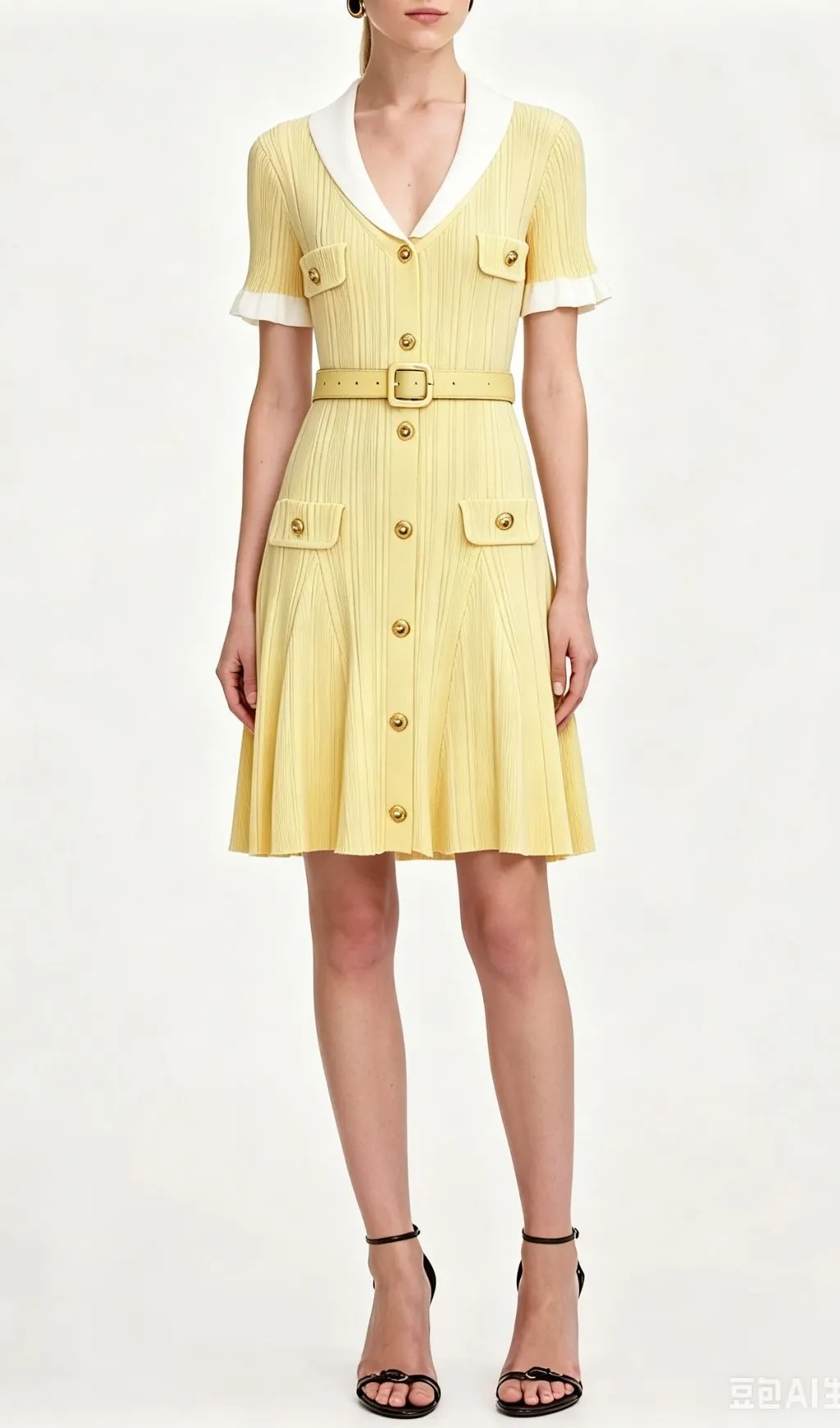 Fashionslee Women Madeline Yellow Short Sleeve Knit Mini Dress