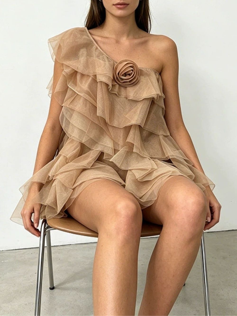 Madisyn One-Shoulder Flower Mini Dress - OWNCI