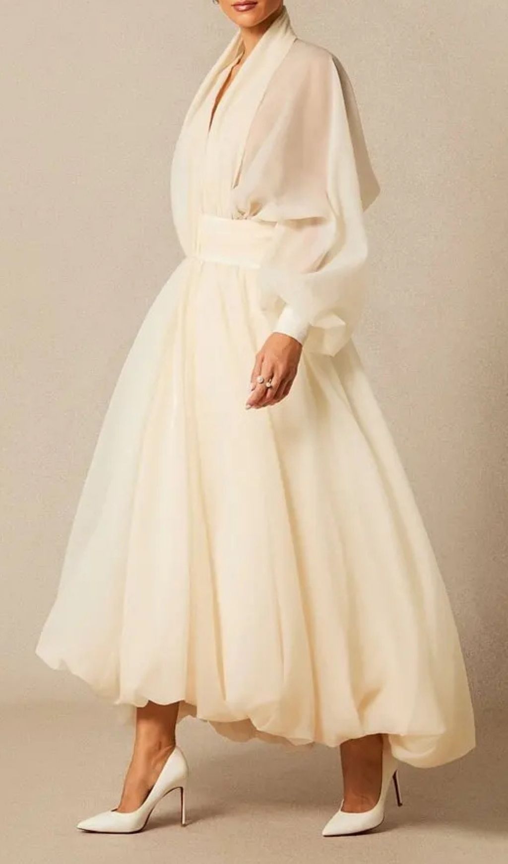 Lilly Deep V Neck Puff Sleeve Maxi Dress