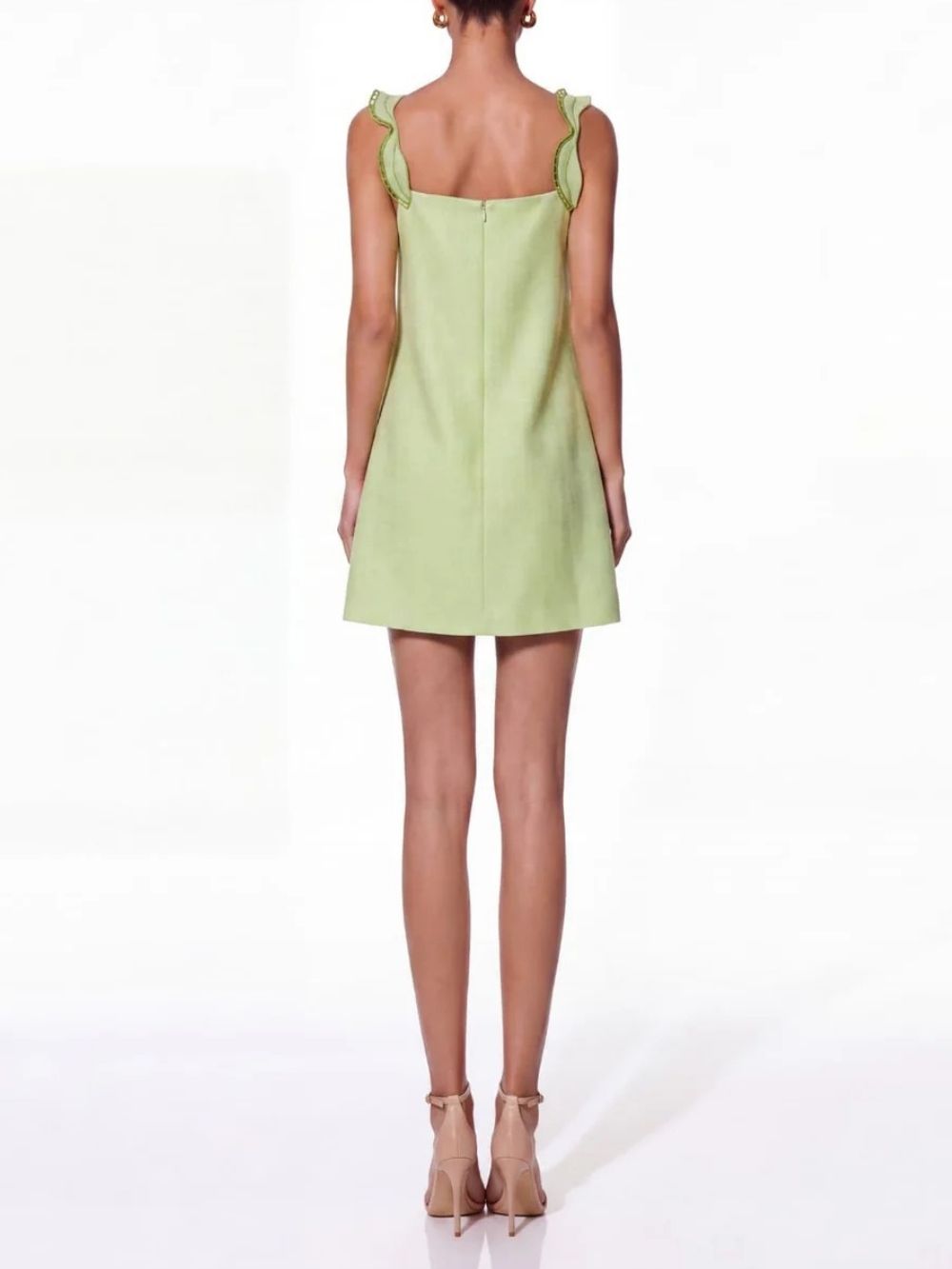 Fashionslee Women Macy Green Strappy Flower Appliqué Mini Dress
