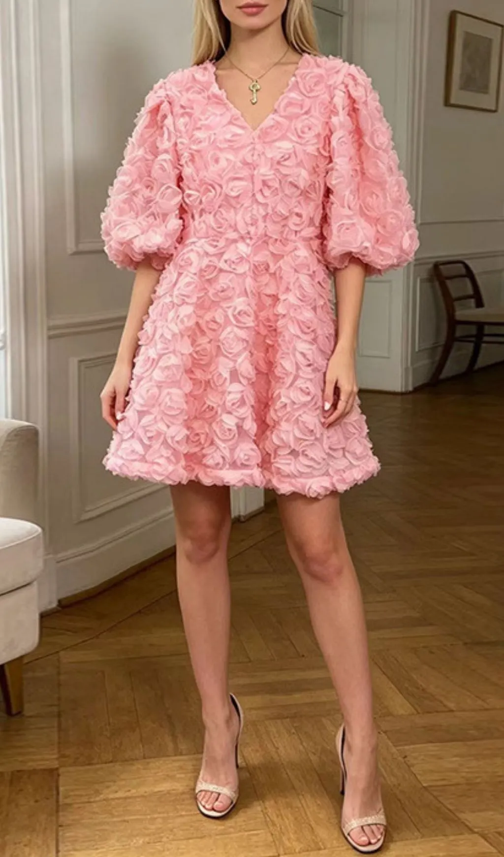 Fashionslee Women Lexy Flower Puff-Sleeve Mini Dress