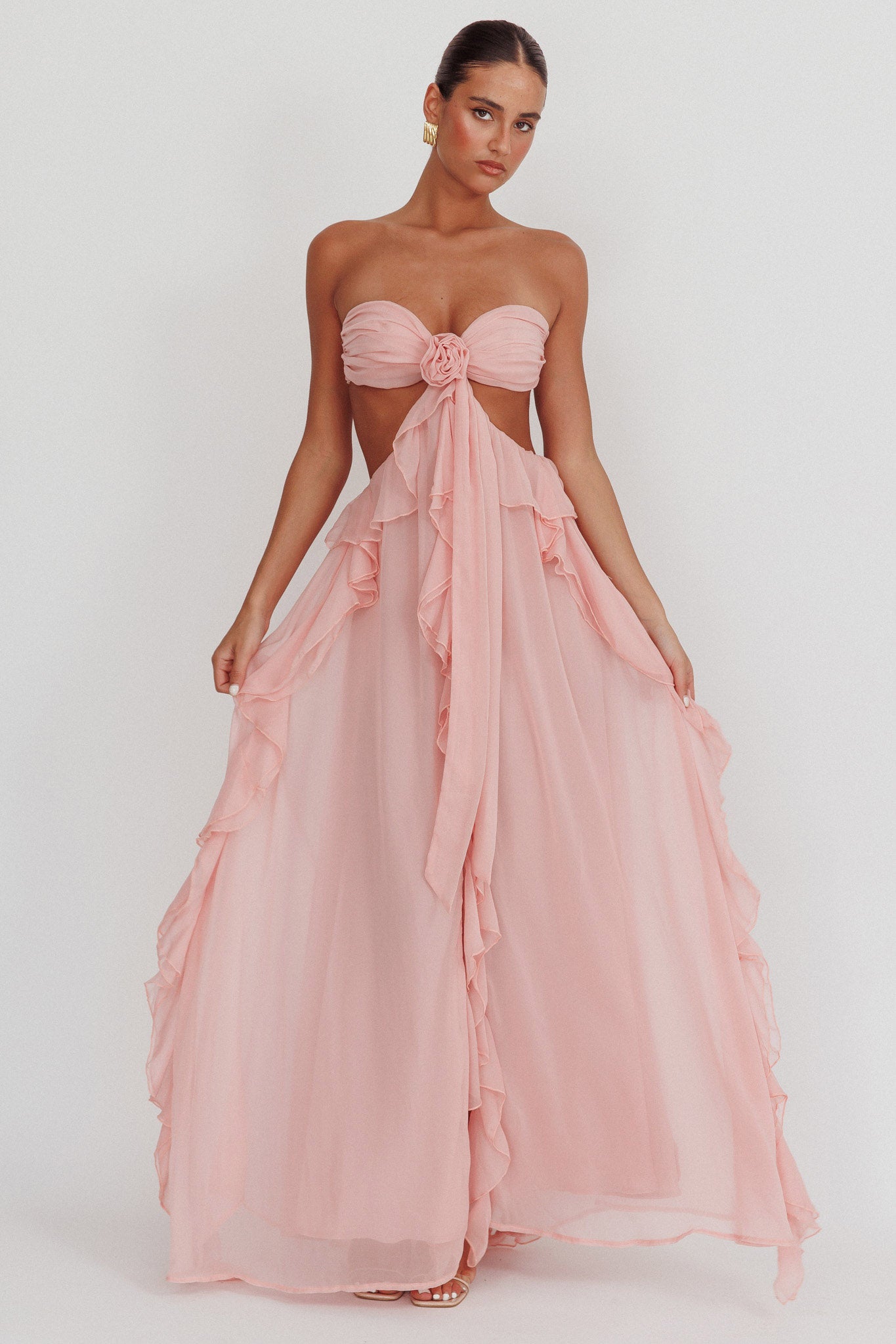 Santiago Cut-Out Ruffle Maxi Dress Blush - OWNCI Santiago Cut-Out Ruffle Maxi Dress Blush - OWNCI