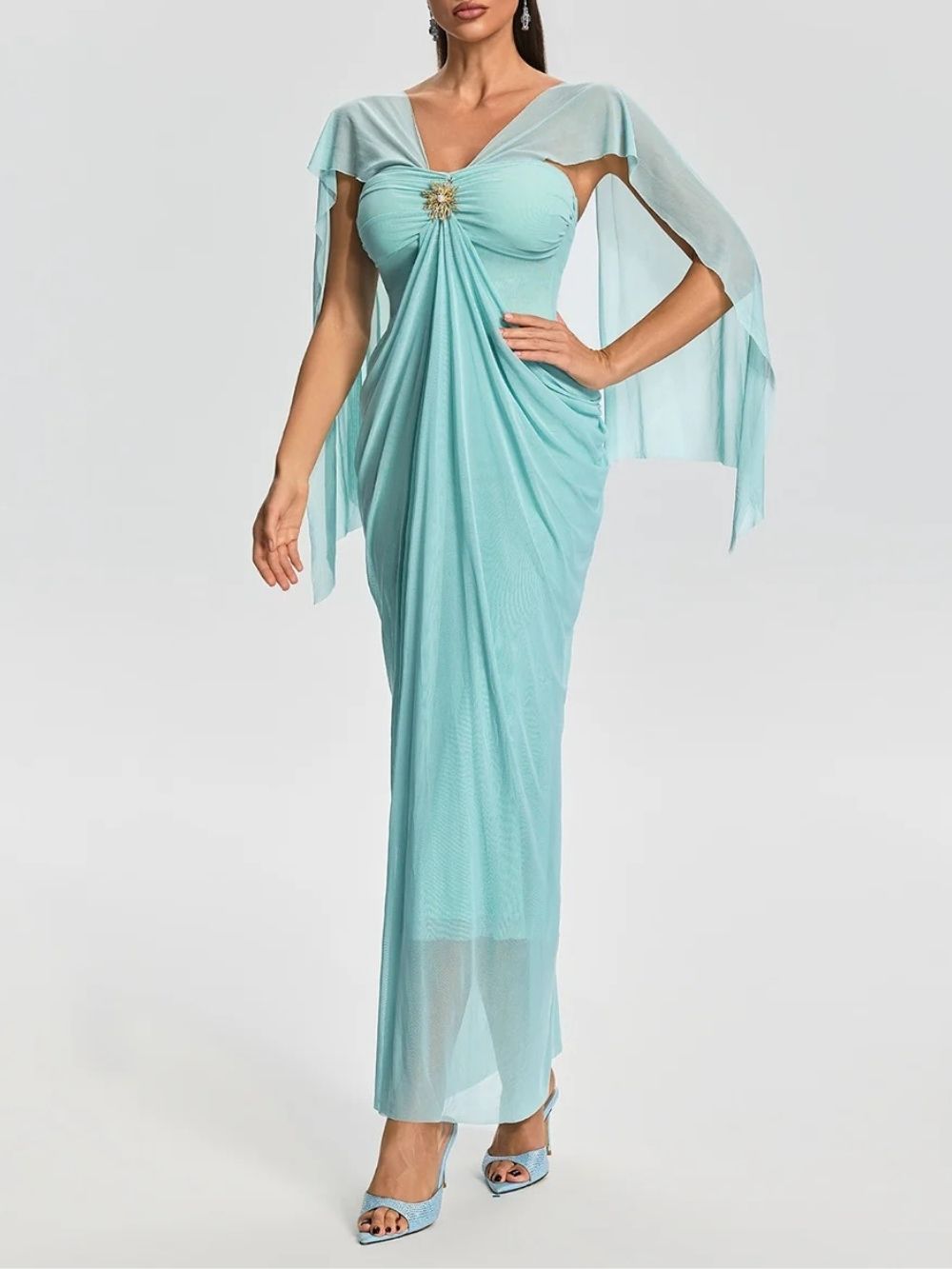 Fervano V Neck Ruched Maxi Dress