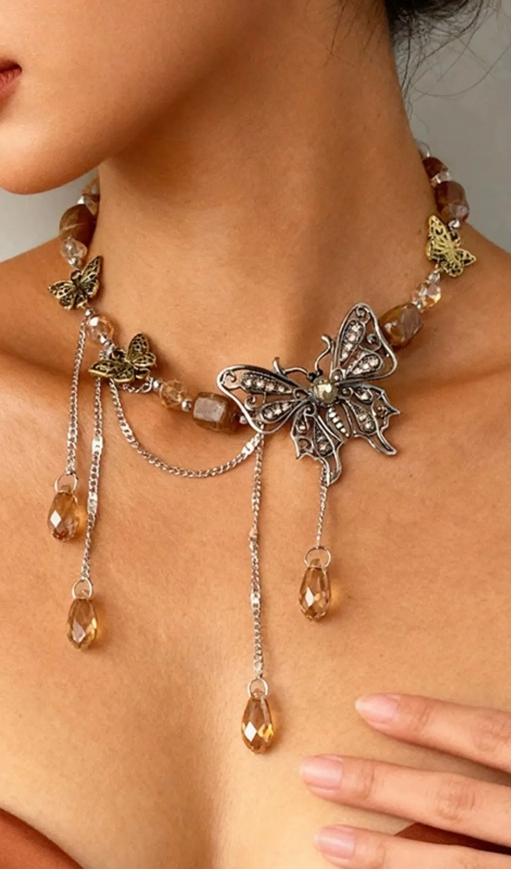 Khaza Teardrop Tassel Butterfly Necklace - OWNCI